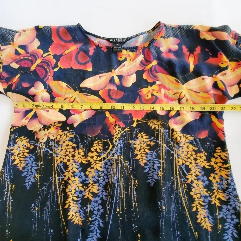 1003 * Citron Santa Monica 100% Silk Butterfly Print Blouse Lightweight Size S - Picture 6 of 8